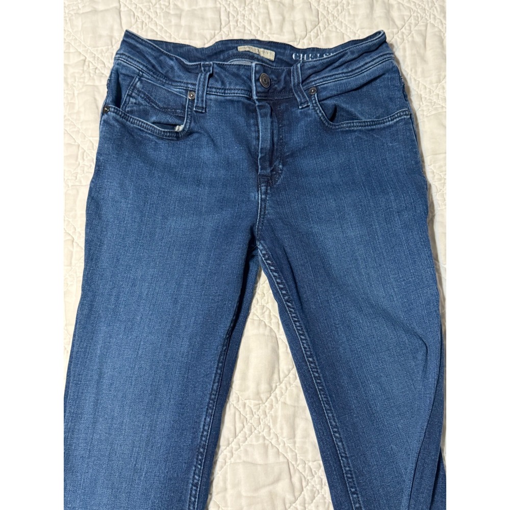Burberry Brit Bootcut Jeans Womens 27 Blue Chelsea Beaded Knight Logo Denim - Picture 4 of 13